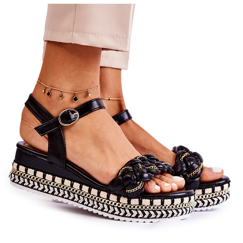 PS1 Sandálias de cunha feminina Chaves pretas preto