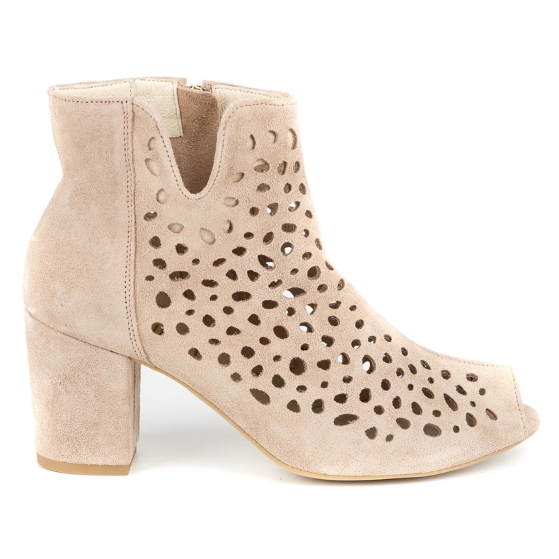 Exquisite Botas femininas de couro vazado 1184 rosa pó