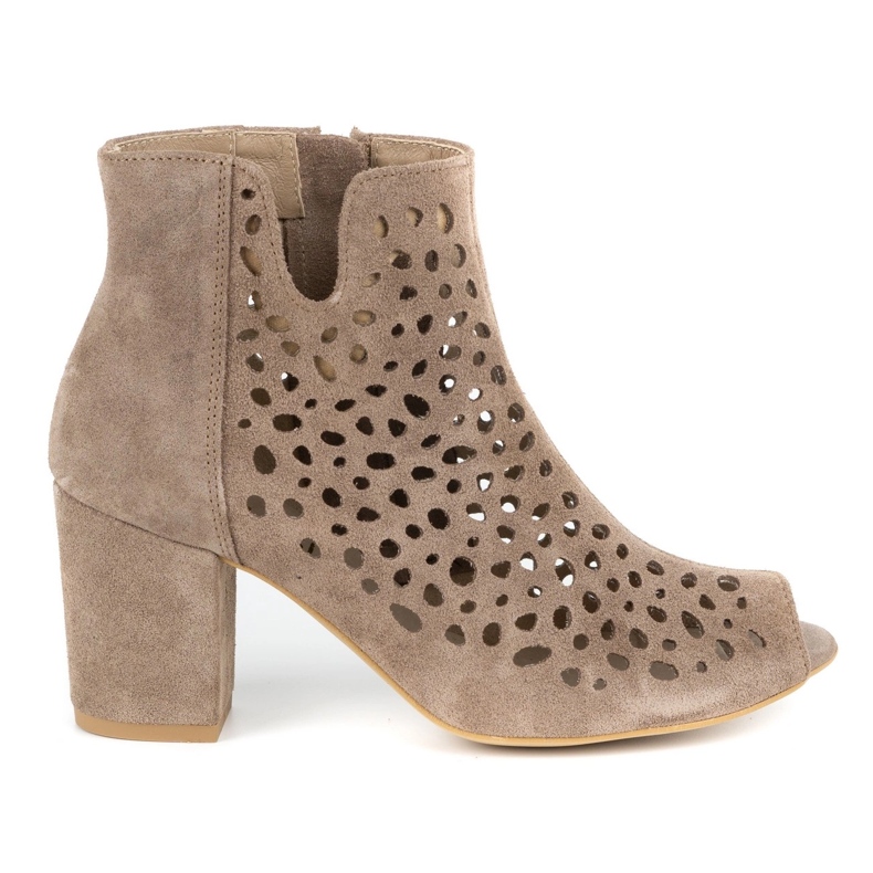 Exquisite Botas femininas de couro vazado 1184 cappuccino bege