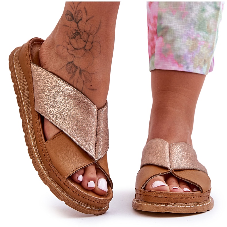 Chinelos com perfil de couro Maciejka 04986-29 Marrom castanho