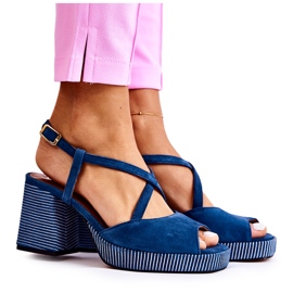 Sandálias de camurça com salto maciço Maciejka 05543-17 Azul Marinho azul-marinho