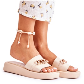 S.Barski Chinelos Megosa bege da moda com corrente S.Barski Chinelos Megosa bege da moda com corrente