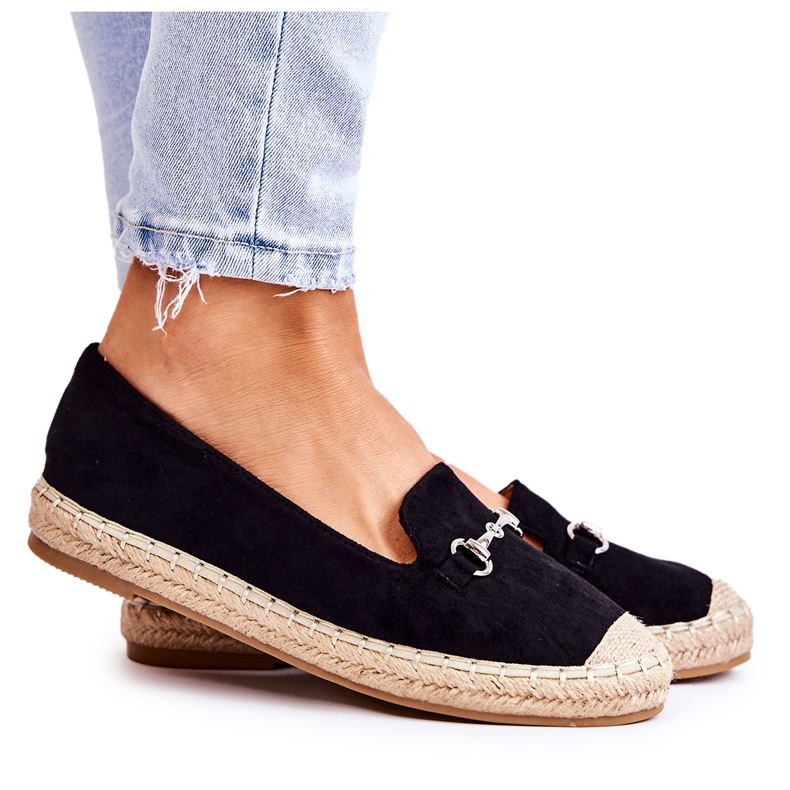 S.Barski Alpargatas femininas clássicas pretas Oresa slip-on preto