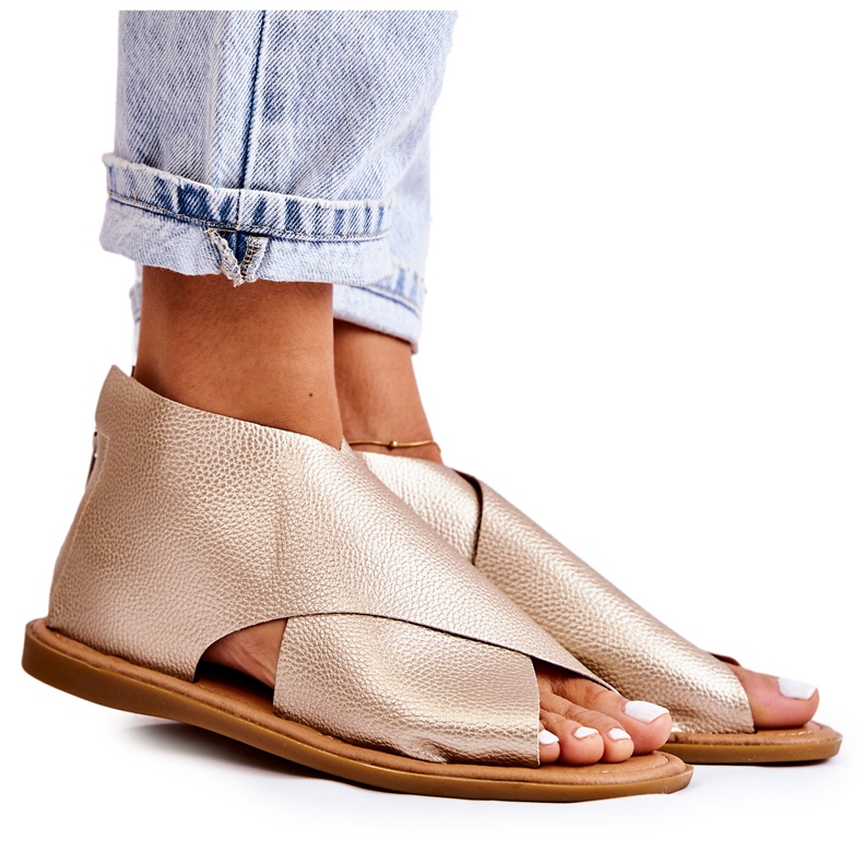 S.Barski Sandálias Femininas de Couro Gold Catalise dourado