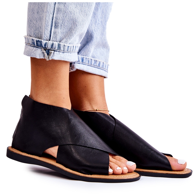 S.Barski Sandálias femininas de couro preto Catalise