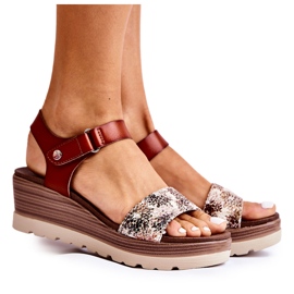 S.Barski Sandálias de couro com cunha Josella castanha bege castanho