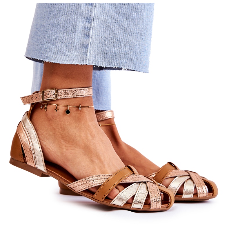 Sandálias Femininas de Couro Maciejka 01924-32 Marrom Dourado castanho