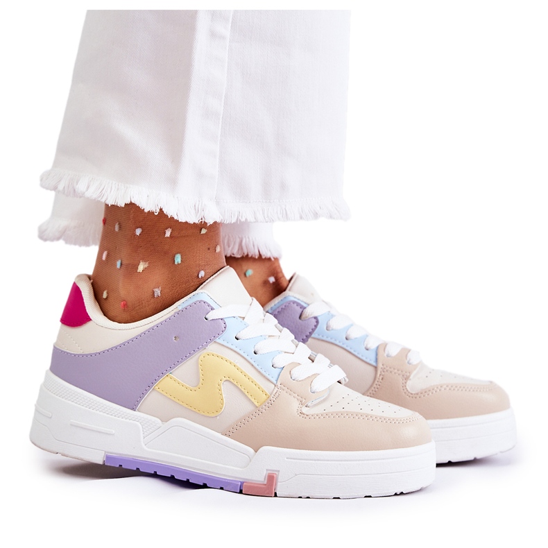 PS1 Tênis esportivo feminino bege Francis multicolorido