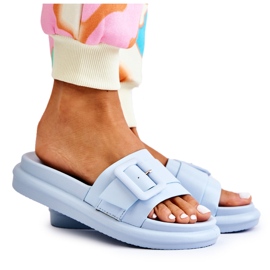 Chinelos femininos com fivela azul Devia