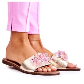 Chinelos femininos de couro com decoração dourada Nicole 2726 dourado Chinelos femininos de couro com decoração dourada Nicole 2726 dourado