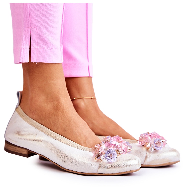 Sapatilhas femininas de couro com cristais Nicole 2749 branco