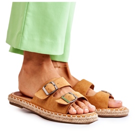 PG1 Chinelos femininos de camurça clássicos Camel Casilda castanho