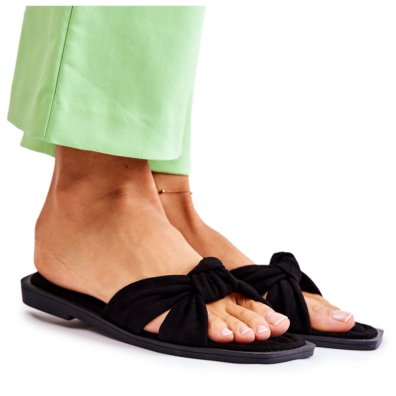 PG1 Pantufas femininas de camurça pretas da moda Lorrie preto