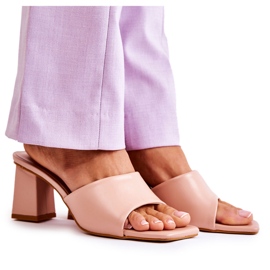 PG1 Chinelos Clássicos de Couro com Salto Alto Nude Talena rosa