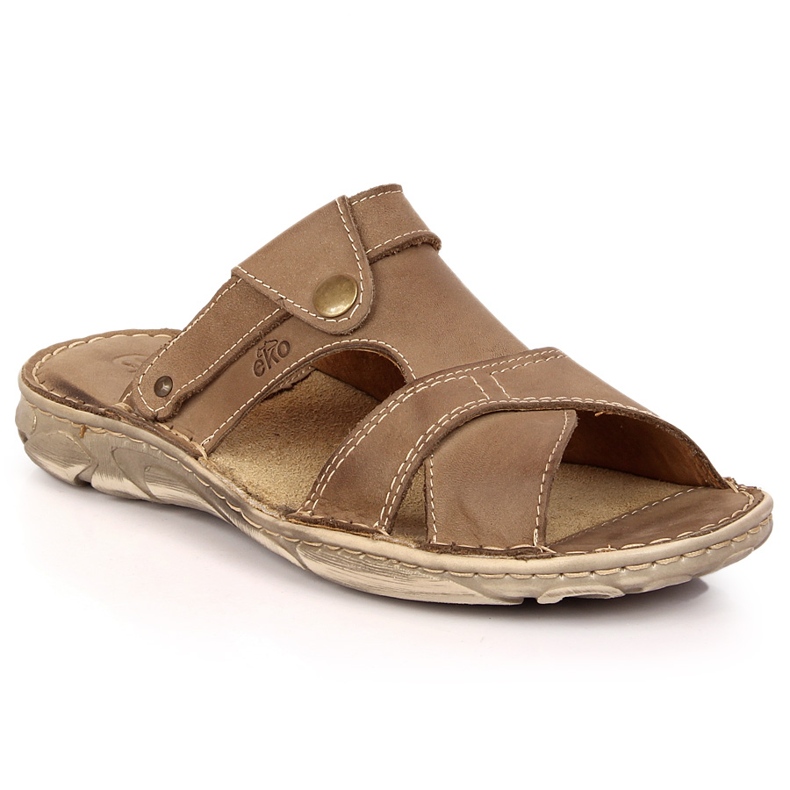 Chinelos EKO de homem em pele castanha bege castanho