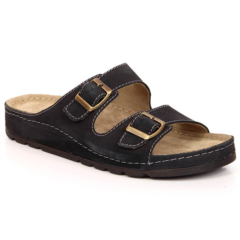 Chinelos de couro masculino Helios 813 pretos confortáveis