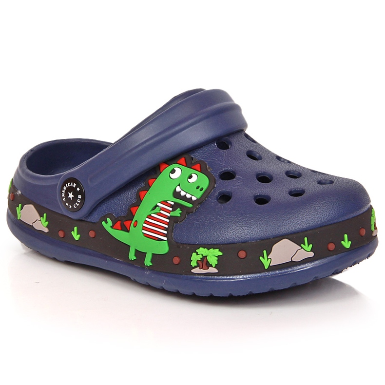 Pantufas azul marinho American Club com dinossauro