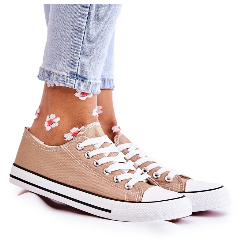 PJ1 Tênis feminino clássico amarrado bege escuro Be Mine