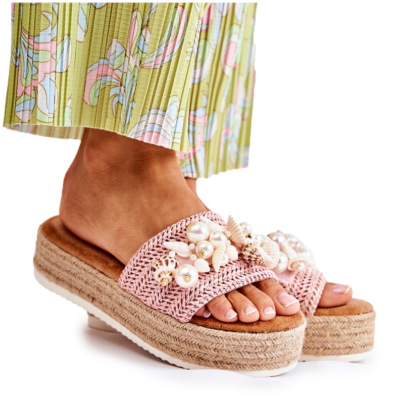 PS1 Chinelos femininos na plataforma com conchas rosa Tolia PS1 Chinelos femininos na plataforma com conchas rosa Tolia