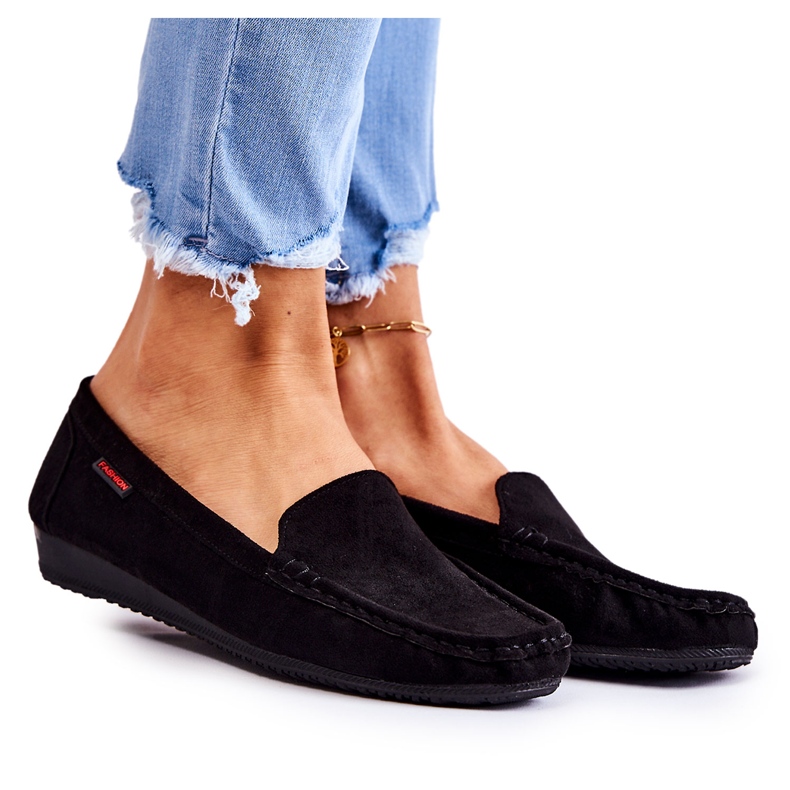 PH1 Mocassins femininos de camurça preta de cunha La Cava preto