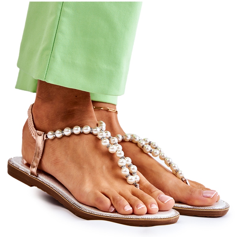 PG1 Sandálias da moda chinelos com pérolas ouro rosa Isalia dourado