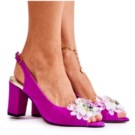 PA2 Sandálias elegantes de camurça com decoração Fuchsia Meriss rosa