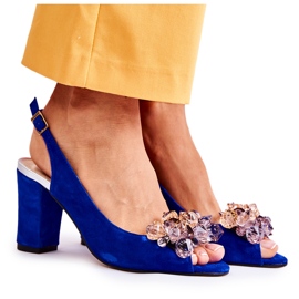 PA2 Sandálias elegantes de camurça com cristais Navy Nolissa azul marinho