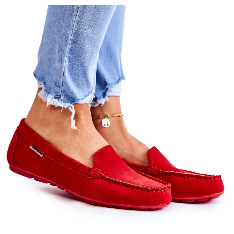 PH1 Mocassins femininos de camurça vermelha Millare vermelho