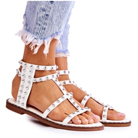 PG1 Sandálias femininas com tachas em cavos brancos