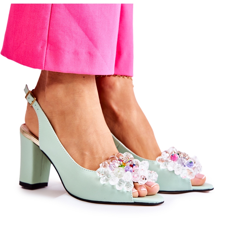 PA2 Sandálias de couro elegantes com decoração Meriss verde