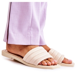 PG1 Chinelos femininos de couro com acolchoado bege Raula