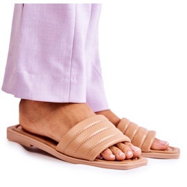 PG1 Chinelos femininos de couro com acolchoado bege escuro Raula