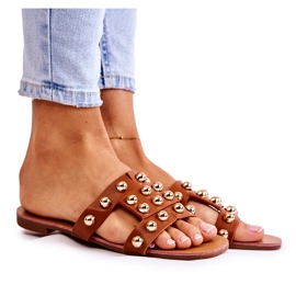 PG1 Chinelos femininos clássicos com ornamentos Brown Scotlyn castanho