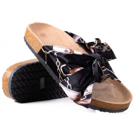 SHELOVET Chinelos Pretos Com Laço SHELOVET Chinelos Pretos Com Laço