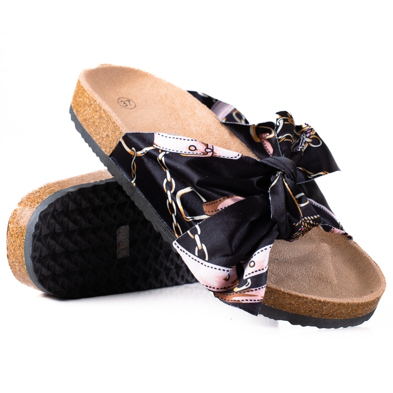 SHELOVET Chinelos Pretos Com Laço SHELOVET Chinelos Pretos Com Laço