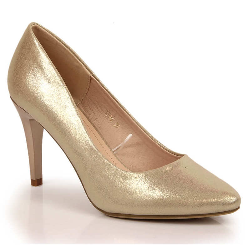 Scarpins stiletto patente ouro Sergio Leone dourado