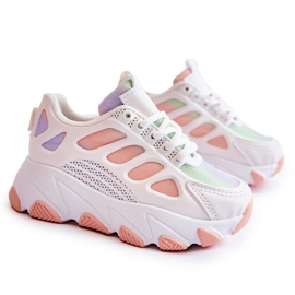 FR1 Tênis esportivo infantil multicolorido Britney branco roxo rosa verde
