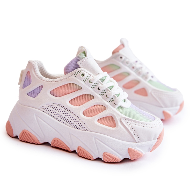 FR1 Tênis esportivo infantil multicolorido Britney branco tolet rosa verde
