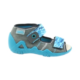 Sandálias de calçado infantil Befado com aplicação em pele 350P062 azul cinza