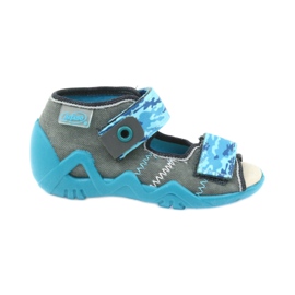 Sandálias de calçado infantil Befado com aplicação em pele 350P062 azul cinza Sandálias de calçado infantil Befado com aplicação em pele 350P062 azul cinza