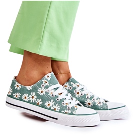 PS1 Tênis baixo feminino com flores verdes Janey