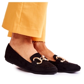 PG1 Mocassins femininos de camurça com decoração de realidade negra preto