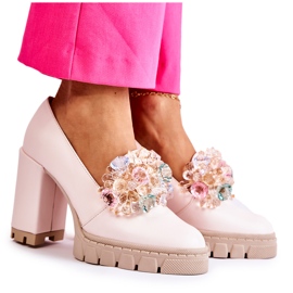 PA2 Bombas elegantes com ornamento liso rosa claro Caterine