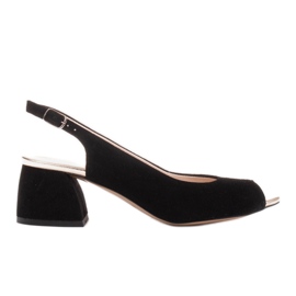 Marco Shoes Sandálias de camurça preta com salto estável preto