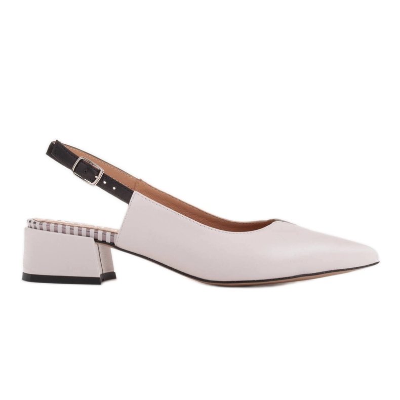 Marco Shoes Sapatos baixos com salto aberto feito de couro natural delicado branco preto