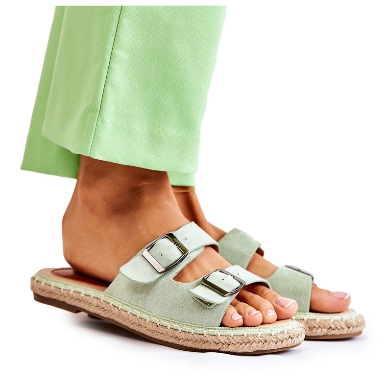 Chinelos femininos de camurça clássico verde Casilda