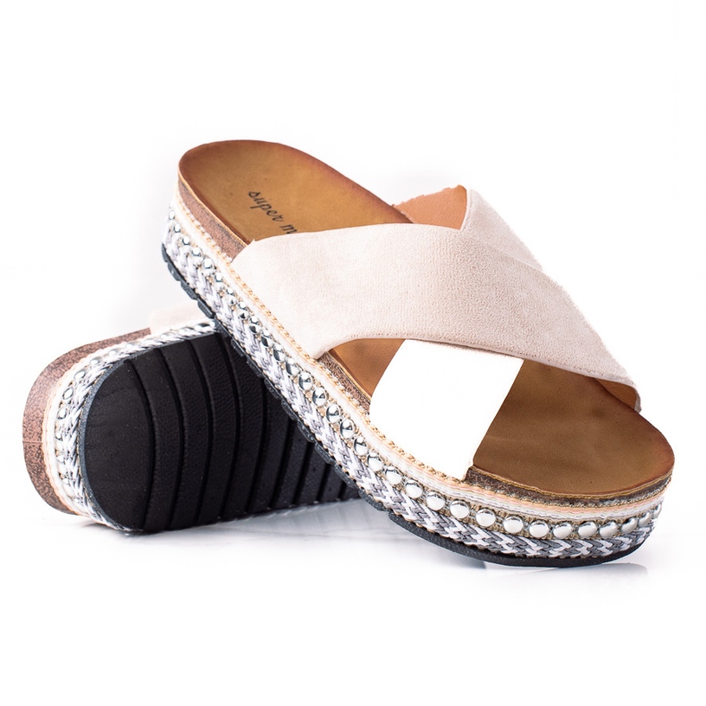 SHELOVET Chinelos elegantes na plataforma bege