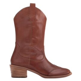 Marco Shoes Botas de cowboy de couro granulado marrom 1598B-003-1 BP