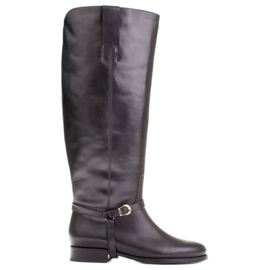 Marco Shoes Botas de couro para uma panturrilha larga preto