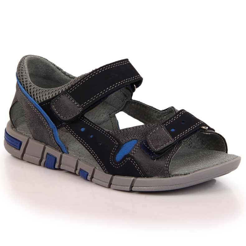 Sandália de menino com velcro azul marinho e cinza Kornecki 6186 preto